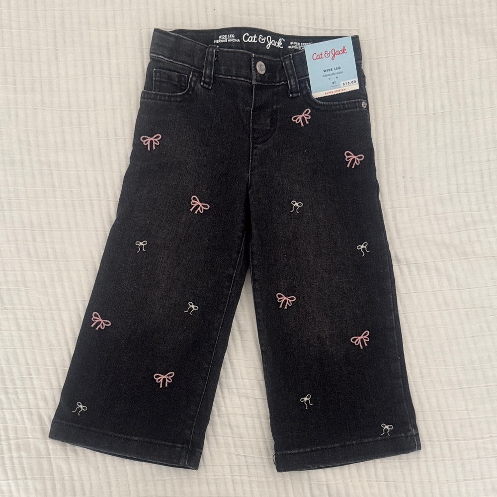 Cat & Jack Kids Black Jeans with Pink Bow Details